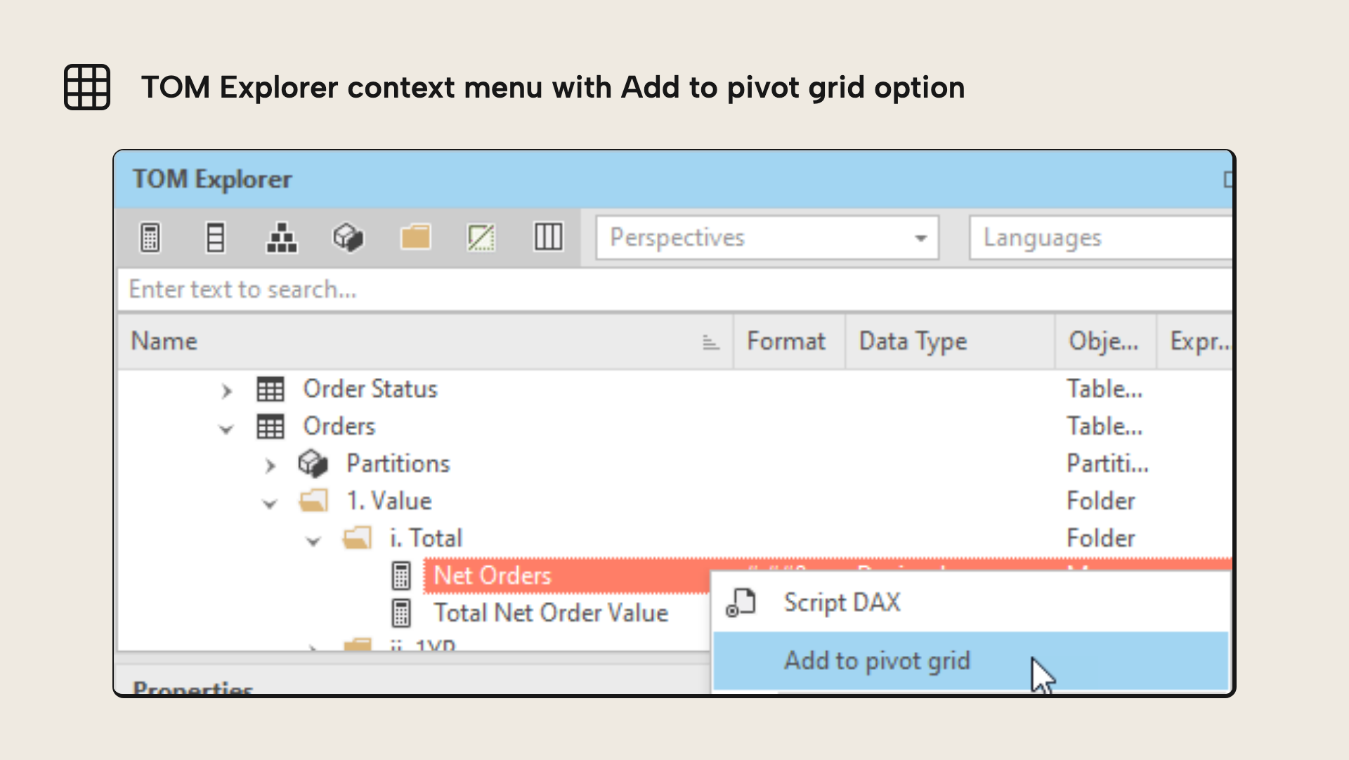 Creating a Pivot Grid from a measure's right-click menu