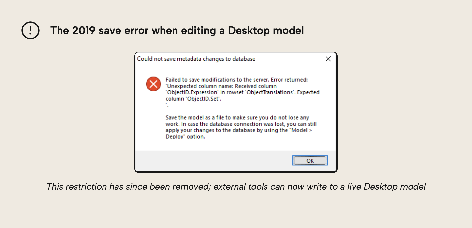 The save error when editing a Power BI Desktop model