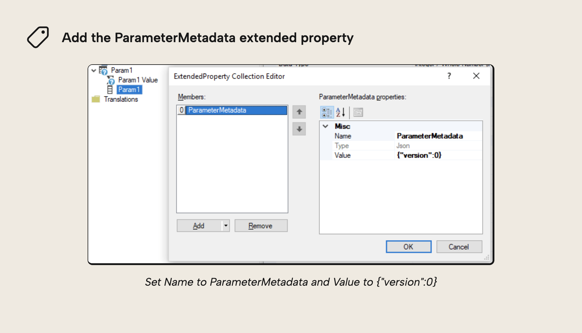 Add the ParameterMetadata extended property