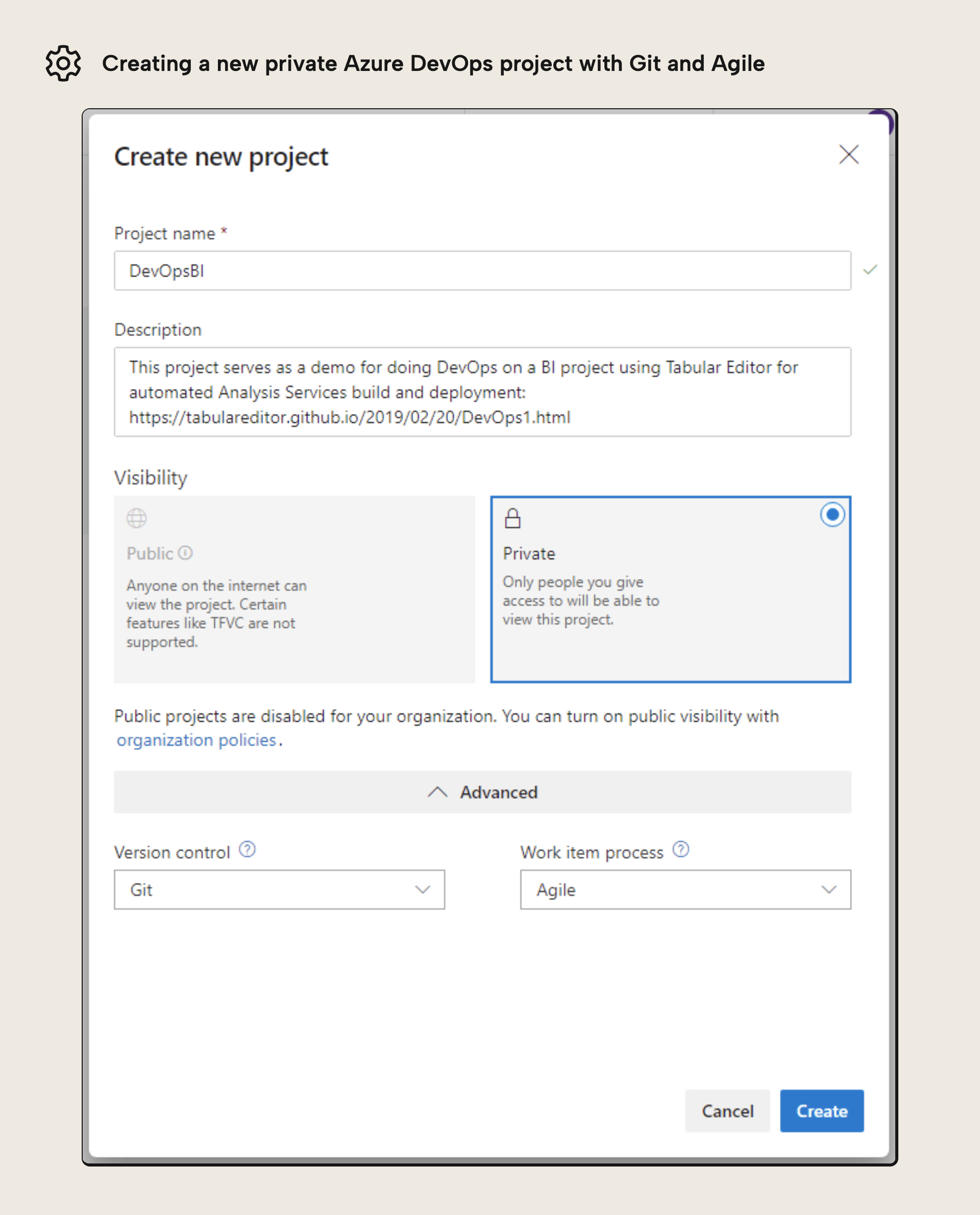 Creating a new Agile project with Git version control in Azure DevOps