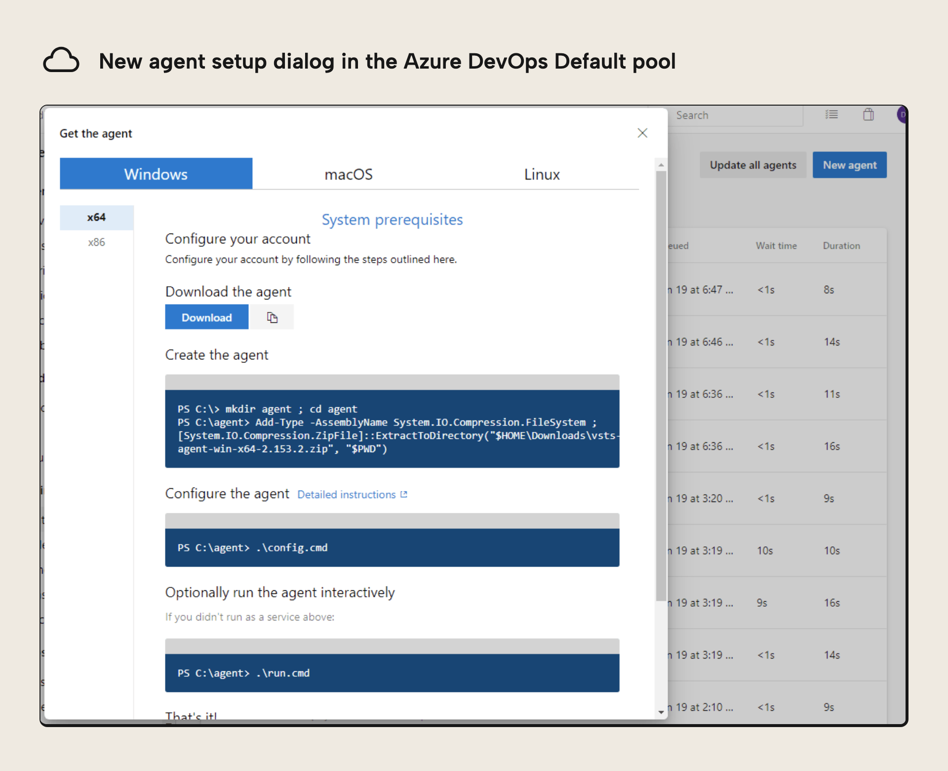 Adding a new self-hosted agent in the Azure DevOps Default agent pool