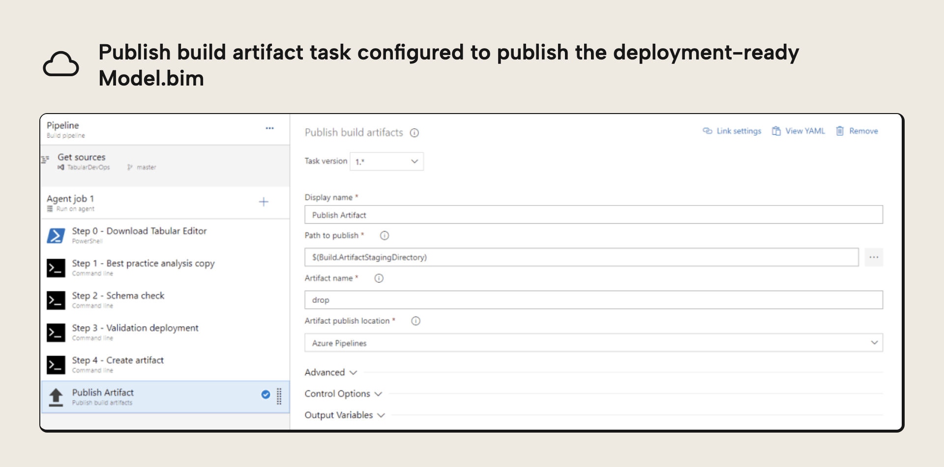 Adding a Publish build artifact task to the pipeline