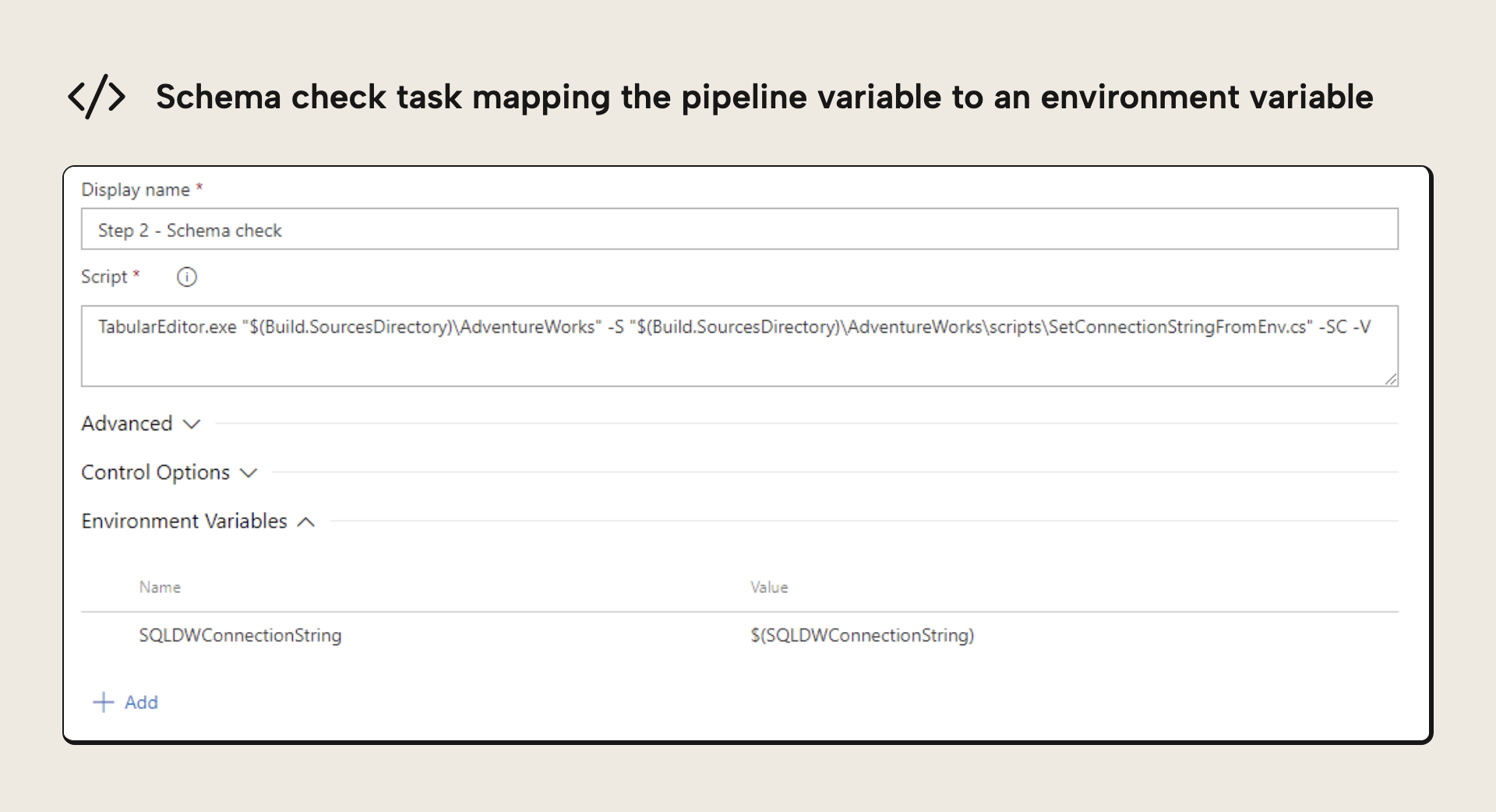 Mapping a pipeline variable to an environment variable on the command line task