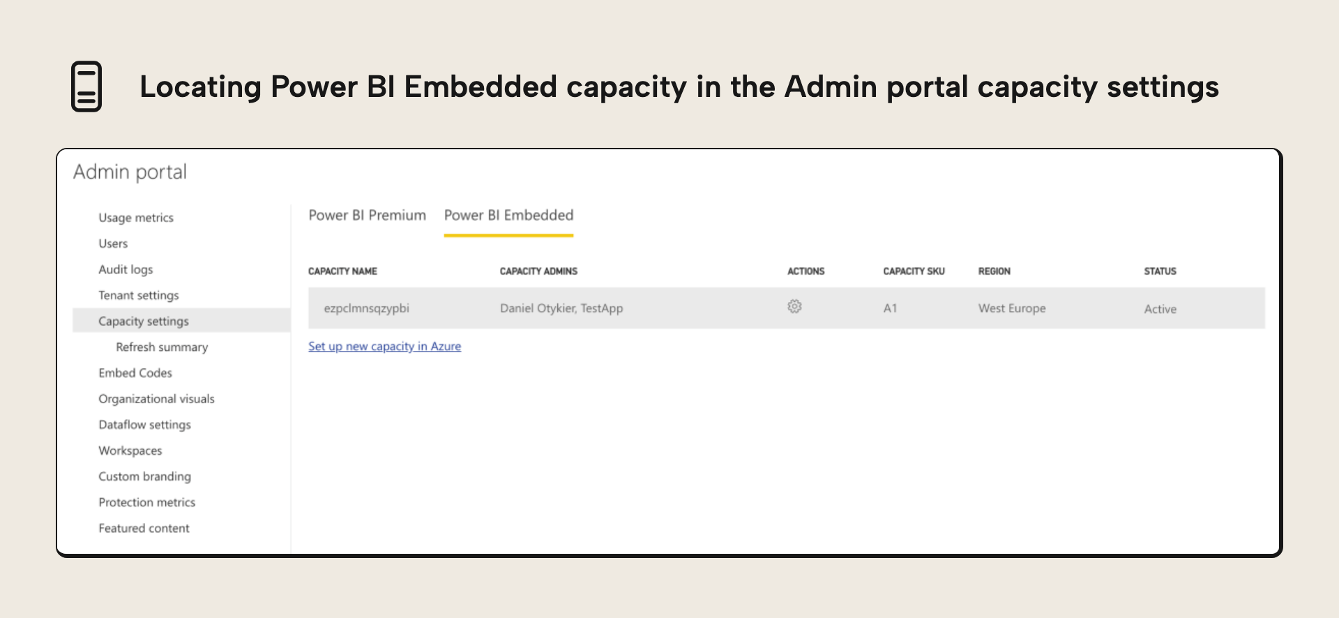 Locating the capacity settings