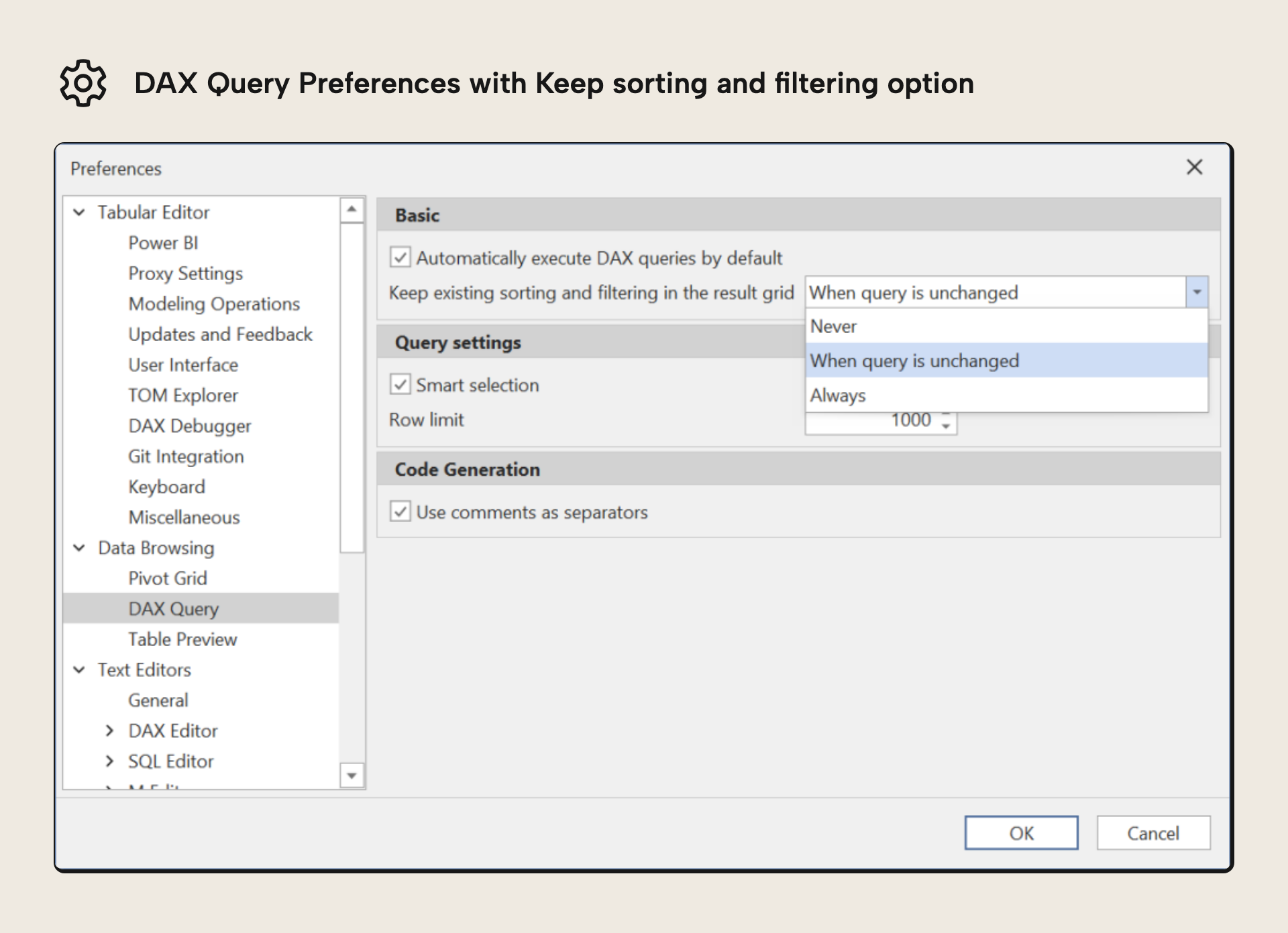 Dax Results Customization Preference