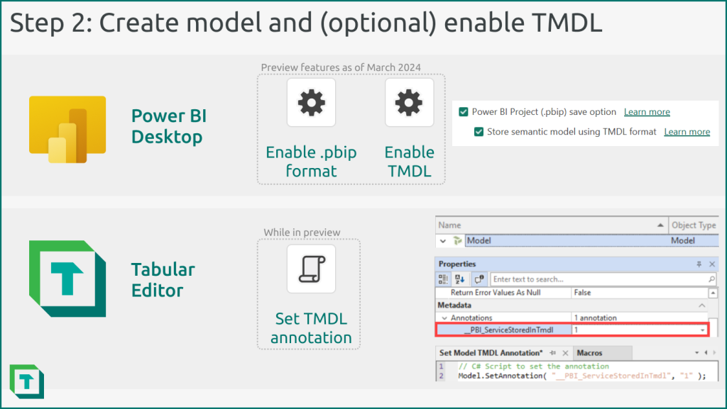Create model and optional enable TMDL