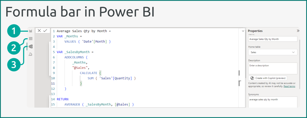 You can write DAX expressions in the Power BI formula bar.