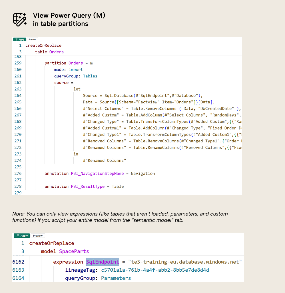 Viewing Power Query (M code) in the TMDL view