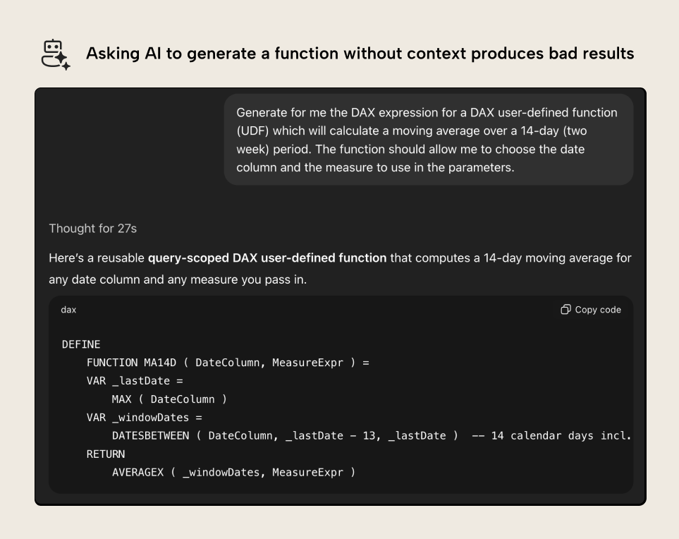 Using AI to generate DAX functions