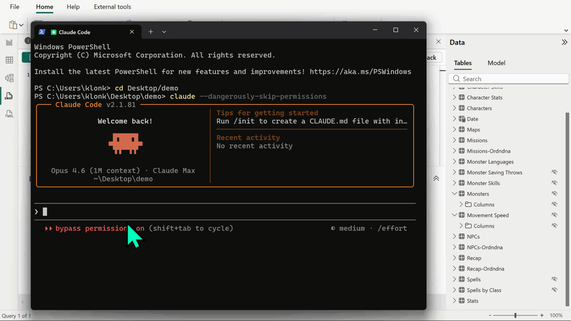 KB043 Figure 4 - Animated demonstration of Claude Code in the terminal using the Tabular Editor CLI to discover, explore, query, and modify a semantic model connected via the Power BI REST API