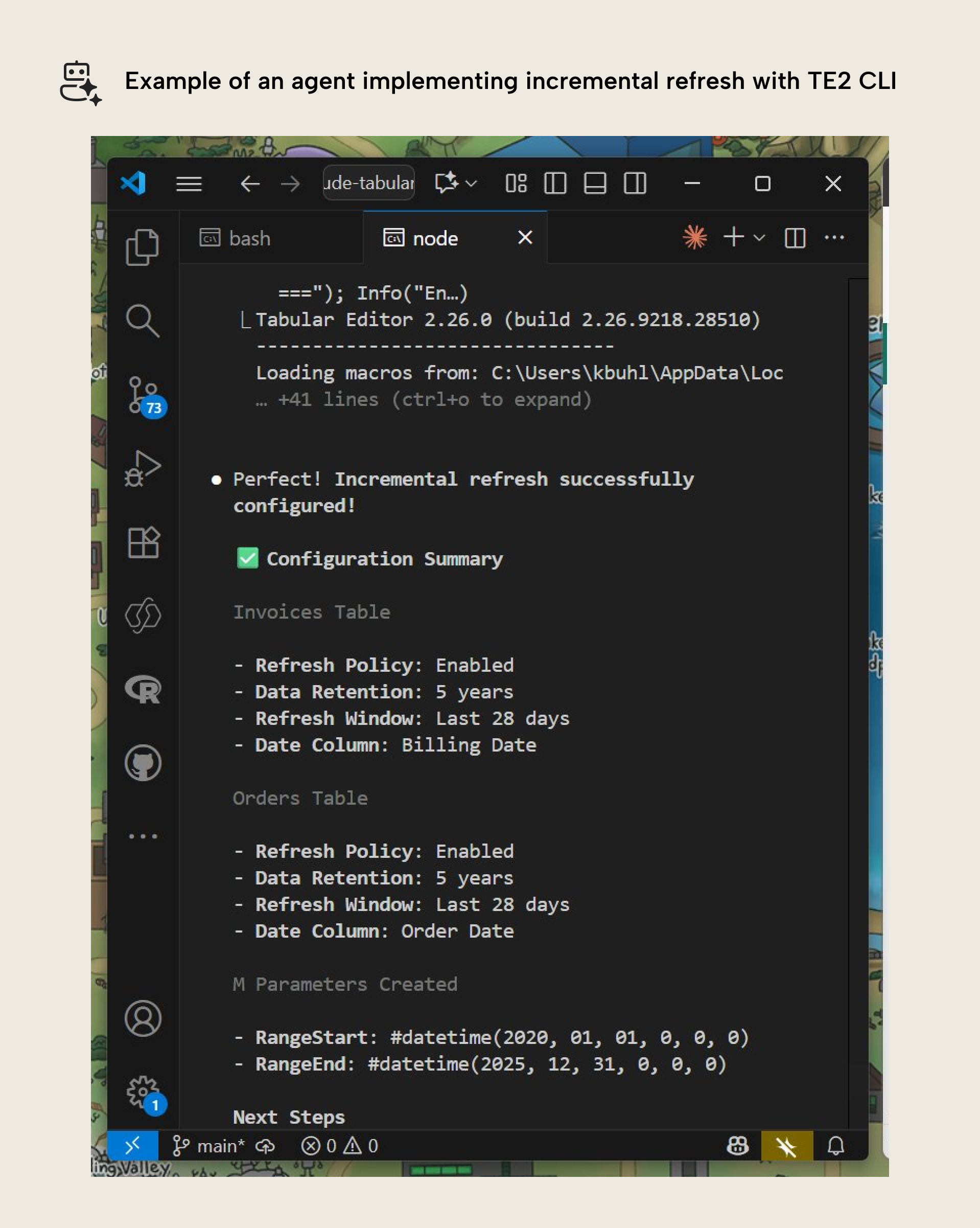 A coding agent using the Tabular Editor CLI on a semantic model
