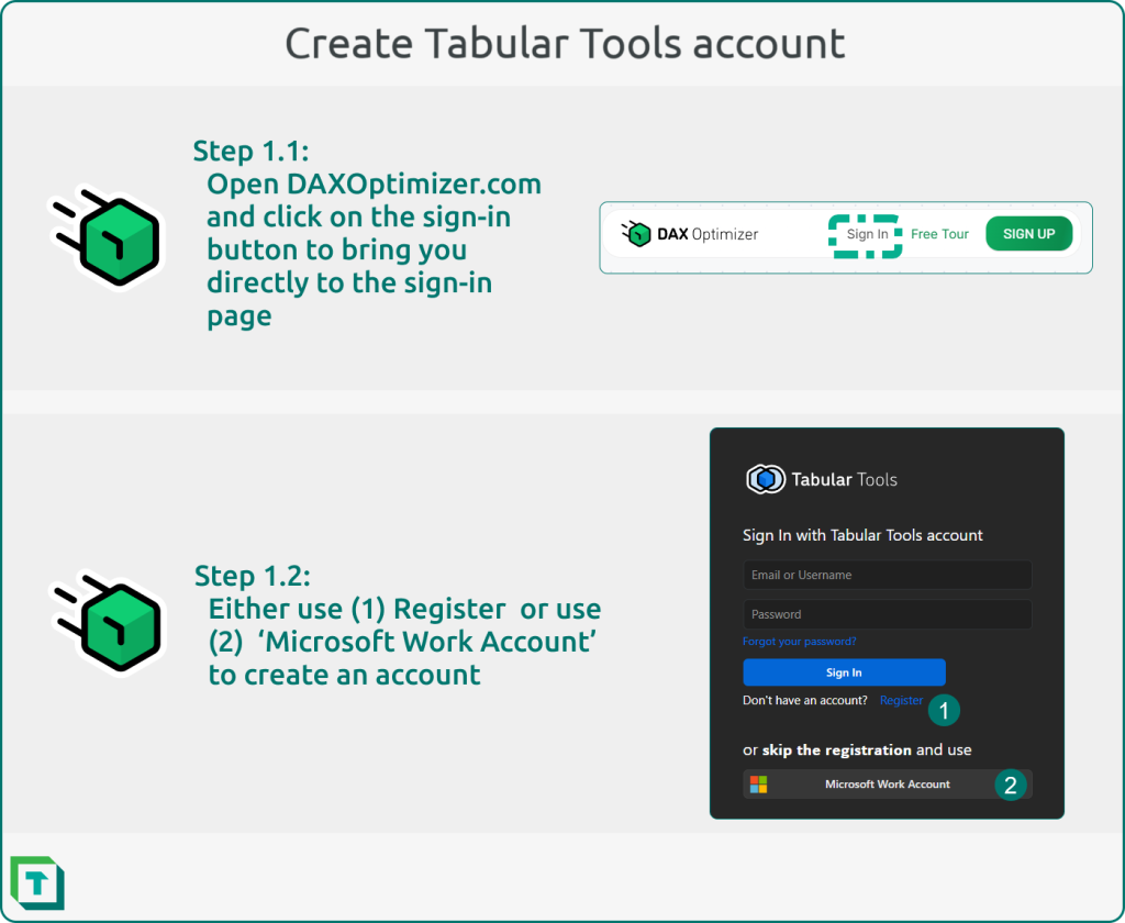 Create a Tabular Tools account in two steps