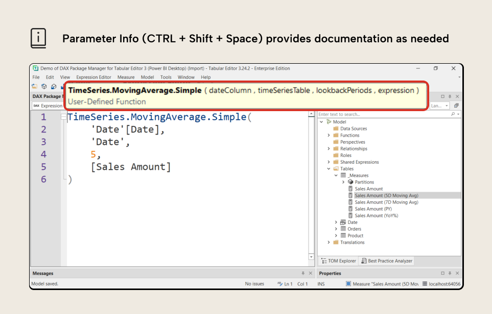 RV001 Figure 12 - Example of parameter information from a DAX function in Tabular Editor